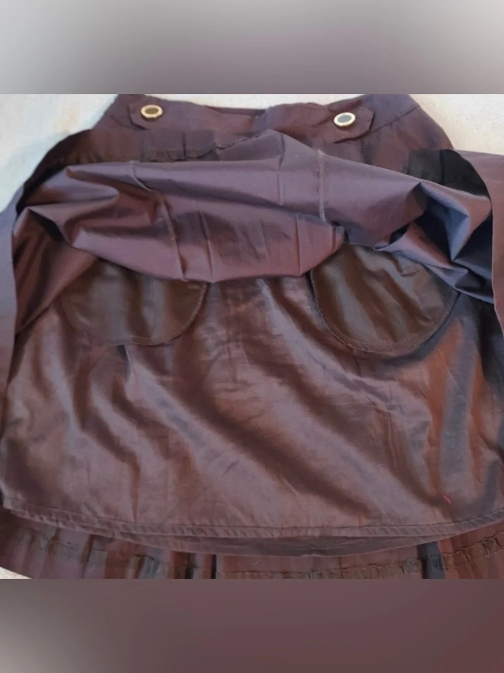 Tory Burch brown pleated A line skirt pockets preppy chic designer knee midi 8